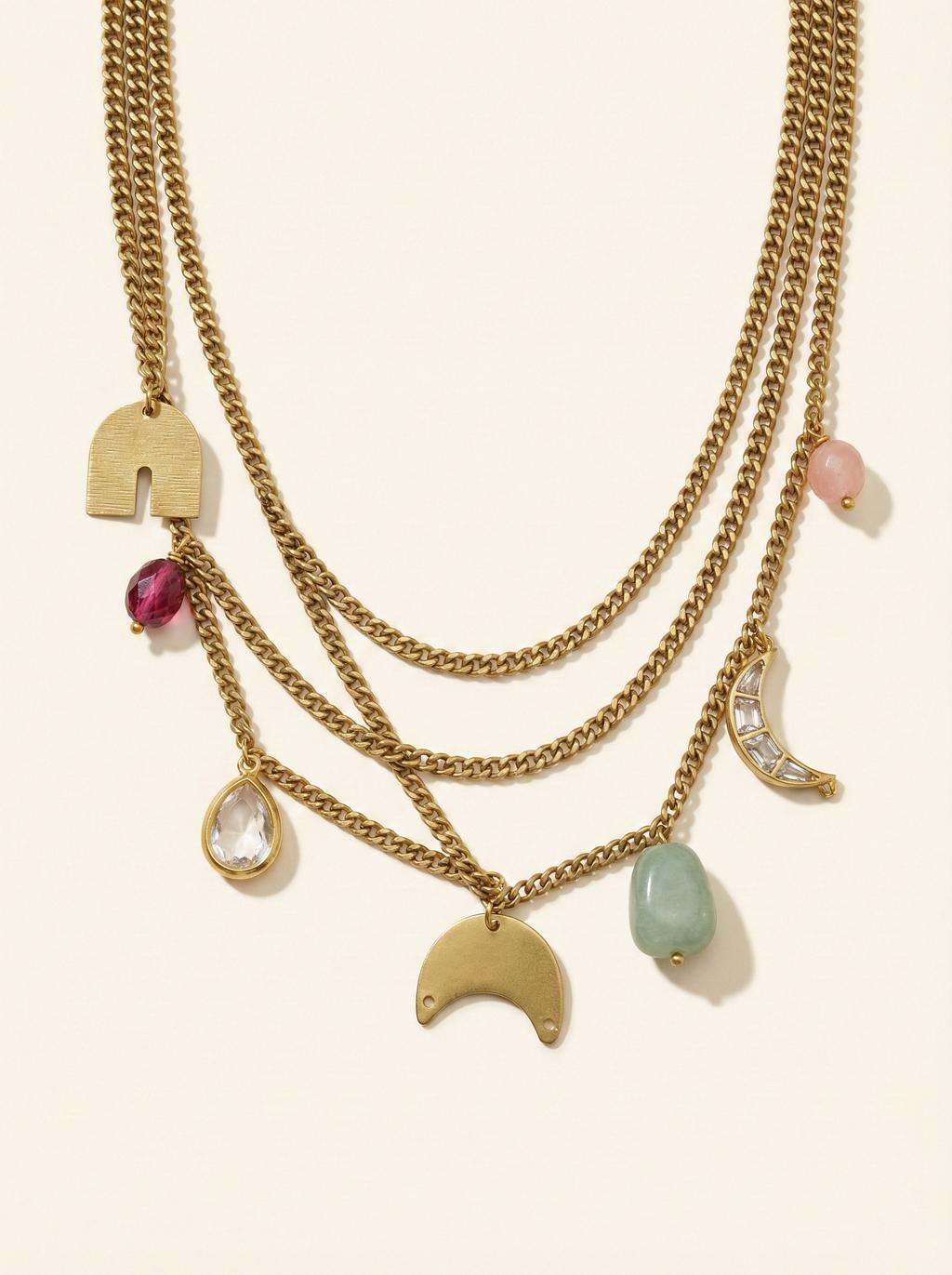Multi-Charm Layered Gold Necklace