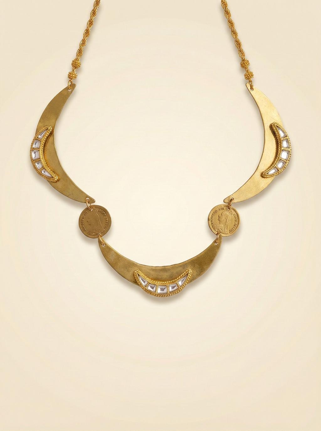 Antique Gold Crescent Coin Necklace