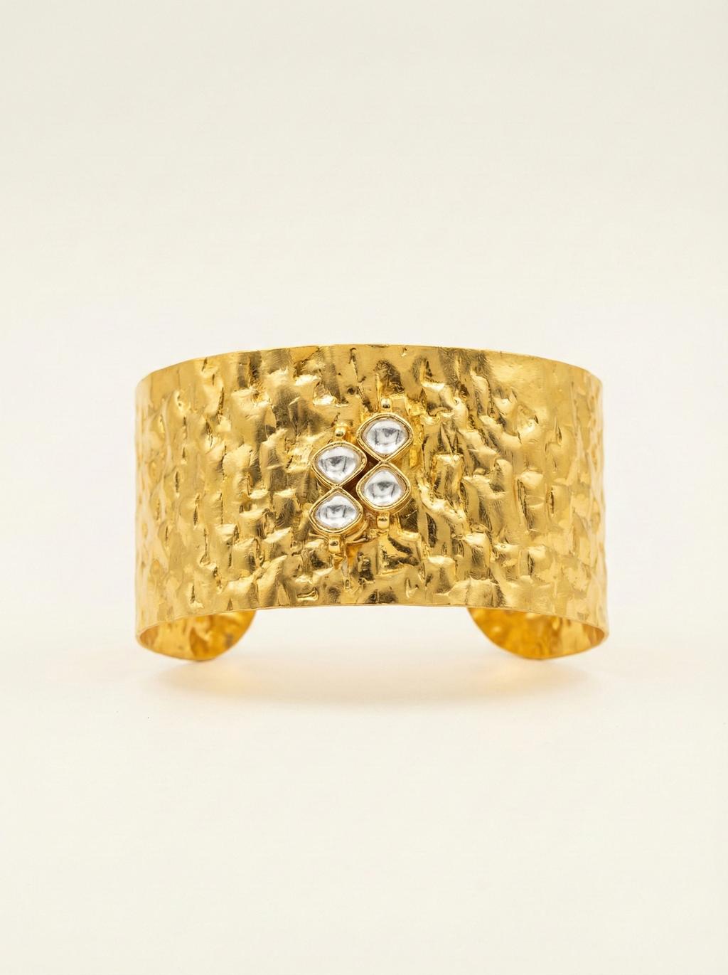 Gold Hammered Crystal Cluster Cuff Bracelet