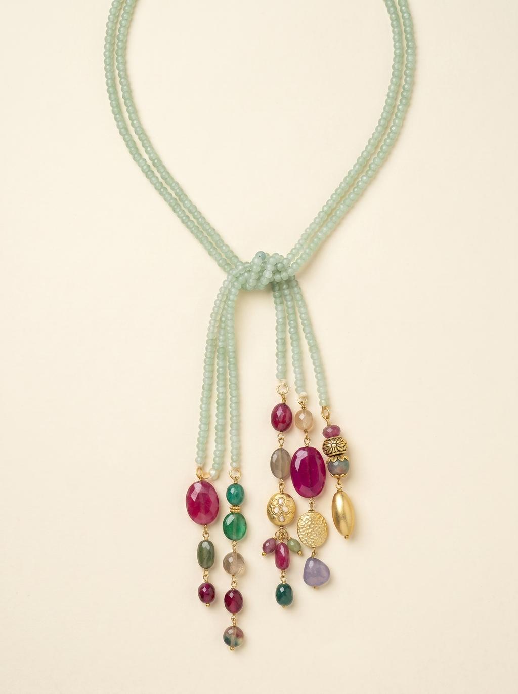 Mint Green Bead Multi-Gemstone Lariat Necklace