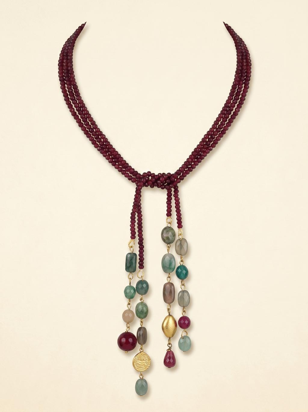 Garnet Bead Multi-Gemstone Lariat Necklace