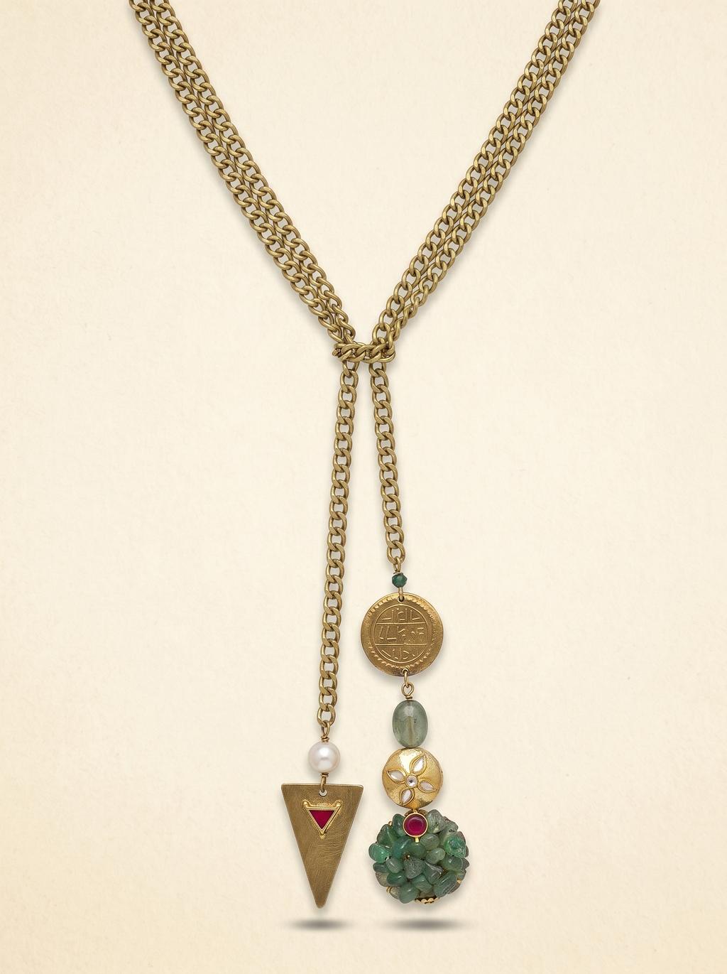 Antique Gold Chain Asymmetrical Lariat Necklace