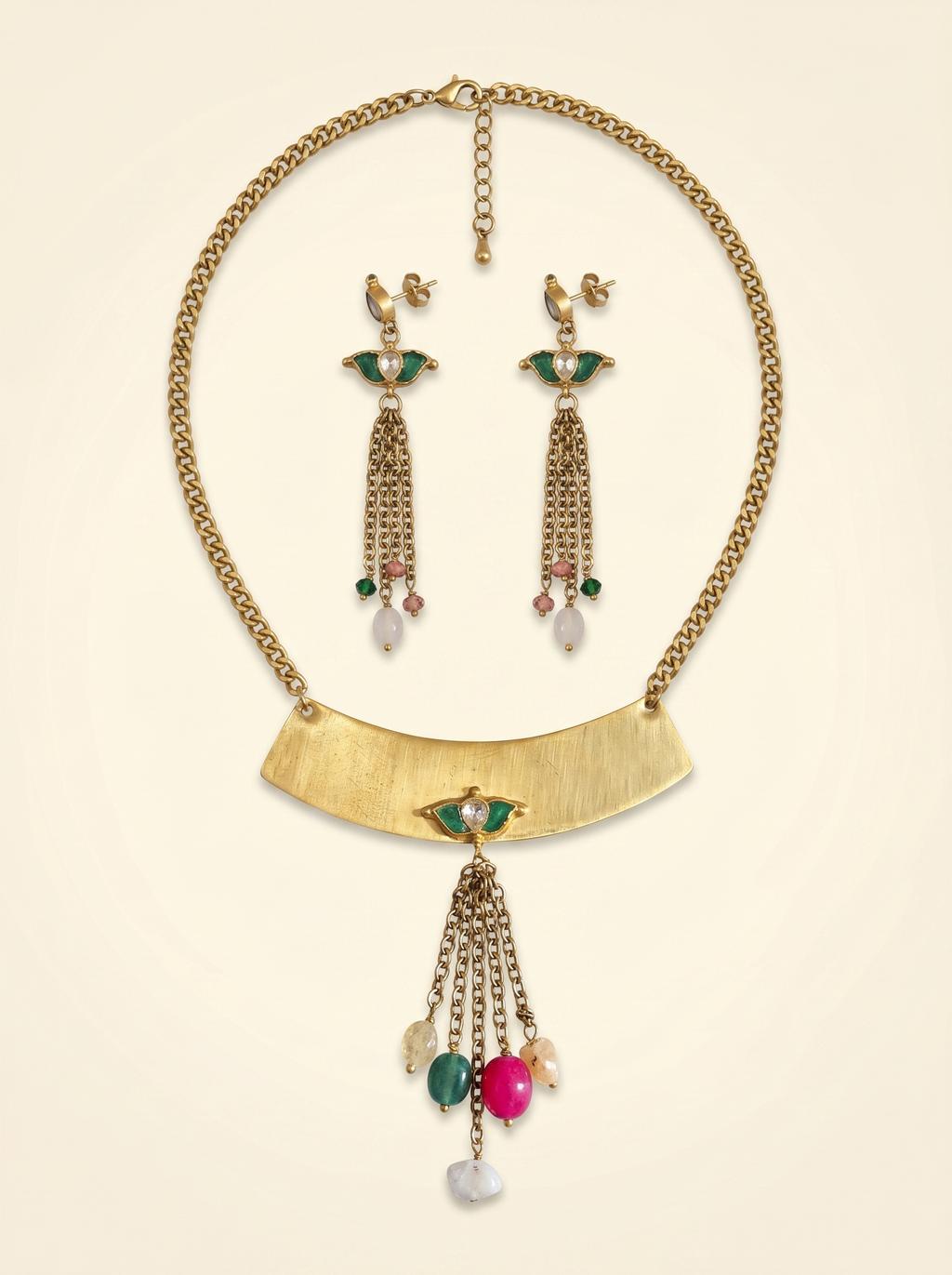 Matte Gold Collar Tassel Necklace Set